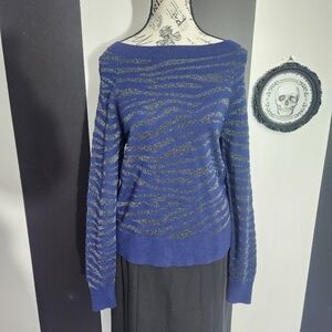Stella & Dot Blue and Silver Striped Sweater